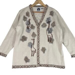 Storybook Knits Cardigan Sweater Womens Large Embellished Bead Sequin Giraffes